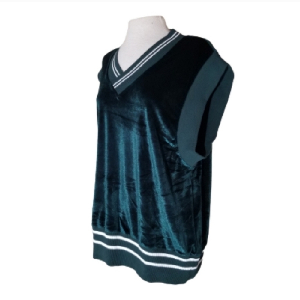 ASOS V-Neck Pullover Sleeveless Velour Sweater Vest Green Size S - Picture 3 of 12